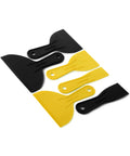 Six Piece Plastic Putty Knife Set With Black And Yellow Handles For Smooth Spackle, Paint Scrapers, And Spreading On Walls And Ceilings