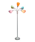 67 Inch Contemporary Medusa Five Light Adjustable Gooseneck Floor Lamp With Silver Finish And Colorful Shades In Green Lilac Coral Teal Pink