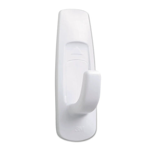 Large Plastic Utility Hook Set Four Pack Holds Up To Five Pounds Per Hook With Damage Free Hanging Strips Included Easy To Install No Nails Needed Removable From Many Surfaces White