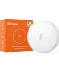 Zigbee Temperature Humidity Sensor For Your Smart Home Setup With Real Time Alerts Indoor Thermometer Hygrometer Compatible With Alexa And Google Home High Accuracy 0.2 C Temperature And Two Percent RH Humidity Requires Zigbee Hub, white round sensor and box