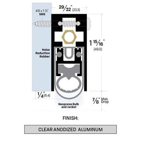 Cross-section diagram of Semi-Mortised Automatic Door Bottom 36 Inch For Tight Seals And Smooth Quiet Closings With Durable Rubber Housings