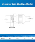 Technical diagram of Waterproof NPT Quarter Inch Cable Gland Kit Twenty Pack With Adjustable Fittings Nylon PA66 With Gaskets