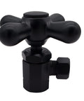 Image of Old School Pedestal Lavatory Kit With Cross Handles In Matte Black Finish compression angle stop.