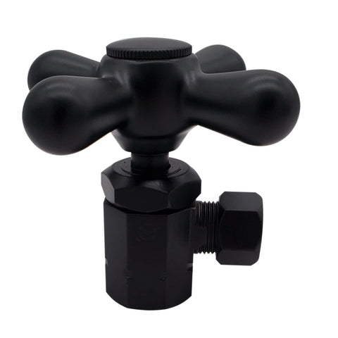 Image of Old School Pedestal Lavatory Kit With Cross Handles In Matte Black Finish compression angle stop.