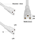 10ft Female to Female Extension Cords for LED Tubes T5 T8, 3-Prong Power Cables with measurements, white connectors