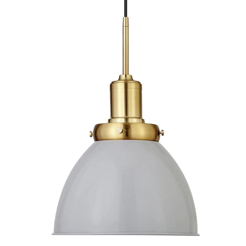 Front view of Industrial Dimmable Pendant Light Fixture 12 Inch Wide With Flat Gray Shade And Gold Accents Two Tone Finish For Kitchen Island Dining Room