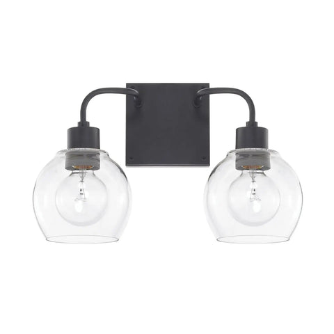 Tanner Urban Industrial Clear Glass Bathroom Vanity Wall Light Two Light Matte Black Finish 10 Inch High By 15 Inch Wide