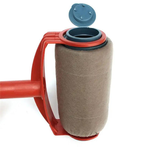High Capacity Non Drip Paint Roller Built For Textured Walls Holds Heavy Coats Of Paint with microfiber cover and red handle.