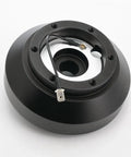 Bolt On Aluminum Racing Steering Wheel Short Hub Kit Adapter Boss For E30 3 Series And 5 Series 1984 1985 1986 1987 1988 1989 1990 Fits 318 325 528 M3 M5 Performance Street Racing Upgrade showing black aluminum hub with wiring