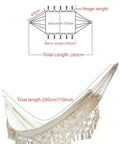Double Outdoor Cotton Hammock With Fringes For Two Adults Perfect For Beach Or Patio Chill Sessions Camping Or Travel 58 Inch Wide Supports Up To 400 Lbs Brazilian Style Portable Canvas Bed For Relaxing showing dimensions