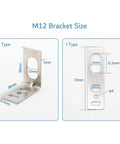 Diagram showing M12 bracket dimensions for Inductive Proximity Sensor 12mm 4mm Sensing Range 6 To 36V DC 3 Wire NPN NC Normally Closed Switch LJ12A3 4 Z AX With L Type Bracket 2 Pack Pro Grade Metal Sensing For DIY Makers Projects.