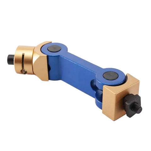 Heavy Duty Cnc Mill Workpiece Positioner Featuring Universal Adjustments and Built Like A Tank Rigidity for Pro Shop Setups and Drop Dead Center Alignment On Any Lathe Or Milling Station, blue and gold design
