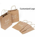 Brown Kraft Paper Bags With Handles 50 Pack 26x12x31 Cm Durable Grab And Go Takeout and Shopping Bags for Clothes Food Coffee Retail Eco Friendly Packaging, customized with logo "Thank You".