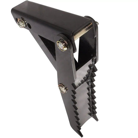 Close-up of 32 Inch Beefy Extreme Weld On Backhoe Thumb Clamp With Five Eighths Inch Steel Plate Assembly Black Finish, Adjustable Teeth Bars