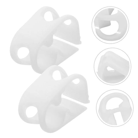 Two white plastic clips from the Five Pack Flow Regulator Clips Plastic Hose Clamps for Aquarium Tubing Siphon Lines and DIY Water Setups