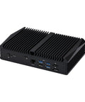 Intel X7425E Micro Server Gear Loaded With 8GB DDR4 RAM And 128GB M2 SSD with ports in a compact black design.