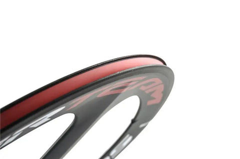 Tri Spoke Carbon Wheelset for 700c Road Bikes with Matte Finish Clinchers, close-up of rim edge.