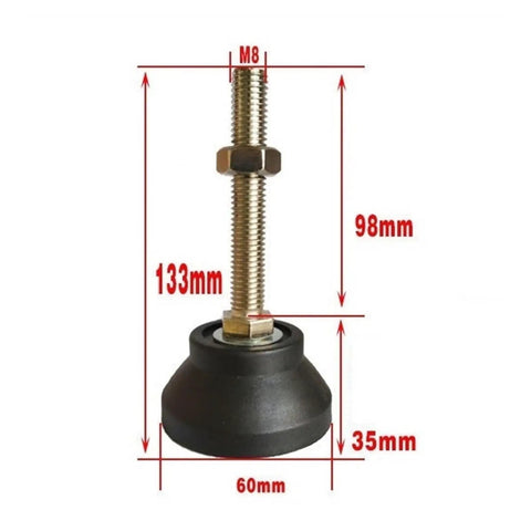 Heavy Duty Furniture Leveling Feet 8 Pack Adjustable Screw Legs With 60mm Base Plate M24x200mm shown with dimensions.