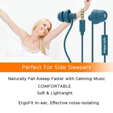 Woman relaxing with Ultra Soft Sleep Earplugs With Noise Isolation, Comfy Silicone Earbuds And Sleep Headphones, Lightweight Blue