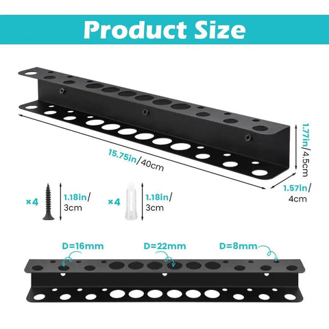 Wall Mounted Screwdriver And Pliers Organizer With 18 Slots, Carbon Steel Heavy Duty Tool Rack size dimensions and installation
