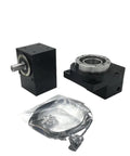 Top Shelf Hollow Rotary Table With A Knockout Fifty To One Gearbox for CNC indexer, featuring compact servo and metallic housing.