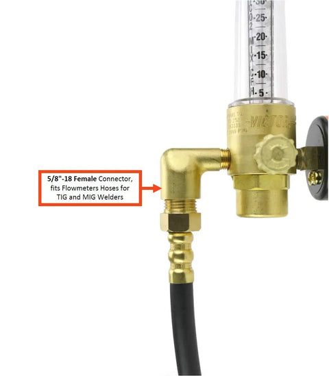 Flowmeter Regulator For Argon And Argon CO2 And Helium For TIG And MIG Welders Model GRF400 580 With CGA 580 Inlet Connection brass hose fitting
