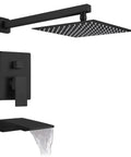 Dual Function Shower Faucet Set For Bath And Shower, Waterfall Tub Spout, 10-Inch High-Pressure Showerhead, Matte Black Finish