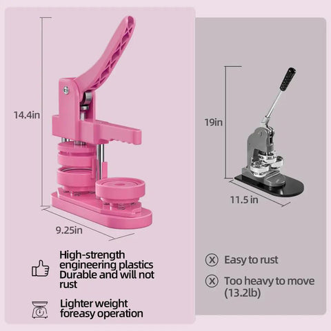 58mm DIY Button Maker Kit With 100 Button Parts And Circle Cutter Pink 2.25 Inch Badge Press Machine comparison display