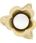 Real Deal 20 Pack Ceramic Bloom Flower Cabinet Knobs With Rust Free Gold White Finish Heavy Duty Furniture Hardware For Dresser Drawer Sweet Room Upgrade - Top view of gold flower-shaped cabinet knob with smooth white center.