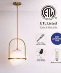 Slick Brass Pendant Light For Kitchen Island With Adjustable Height And Soft Frosted Glass Globe Ceiling Lamp For Dining Room Entryway Bedroom Modern Hanging Fixture Top Shelf Home Decor, with brushed brass finish and white globe.