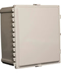 Front view of Rugged Polycarbonate Enclosure With Hinged Locking Opaque Cover, 24 x 24 x 10 Inches, IP68 NEMA 4X Weatherproof Control Box