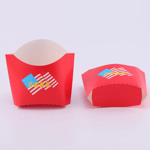 100 Pack Disposable Paper Snack Boxes For Chips Fries Popcorn And Candies, Grab And Go Portable Food Packaging, red with flag design