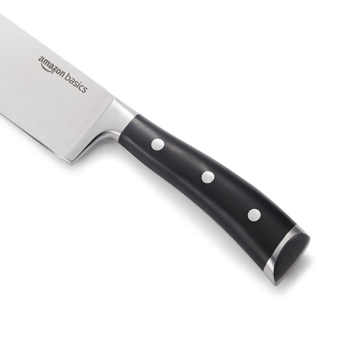 Heavy Duty 8 Inch Chef Knife With Full Tang High Carbon Stainless Steel Blade, No Fuss Kitchen Workhorse Featuring Three Riveted Grip And Rust Resistant Satin Finish That Stays Razor Sharp