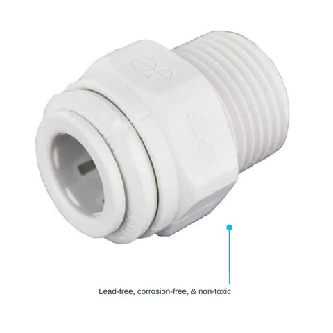 Push To Connect Plastic Plumbing Fitting Three Eighths Inch OD To Three Eighths Inch NPT Straight Adapter No Tools Needed Quick Connect Leak Free Water Line Connector For Easy Fast Install close-up