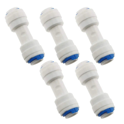 Five Pack One Quarter Inch Quick Connect Pipe Fittings For Reverse Osmosis Systems Equal Straight Plastic Water Line Connectors