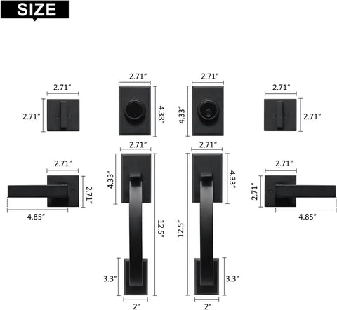 Size dimensions of Double Front Door Lock Set With Dummy Handle, Built To Last Heavy Duty Adjustable Lever, Matte Black Finish