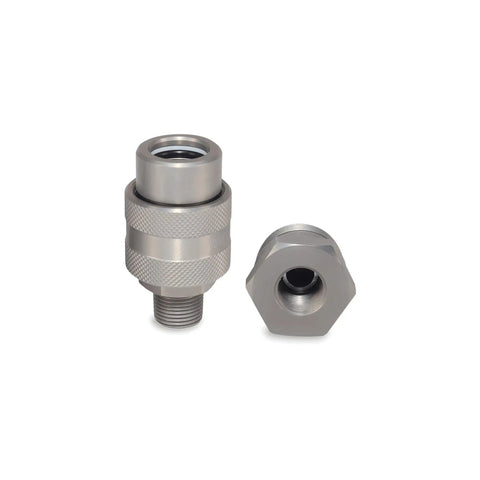 Heavy-Duty Three Eighths Inch Hydraulic Quick Connect Coupler Set For Ten Thousand PSI Systems, 3/8 in NPT steel, two-piece view