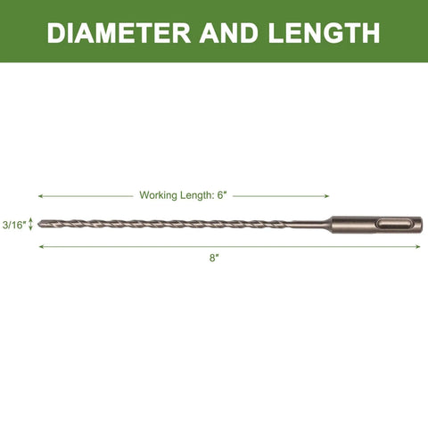 HLOFIZI 3/16 in x 8 in concrete drill bit for SDS Plus hammer masonry