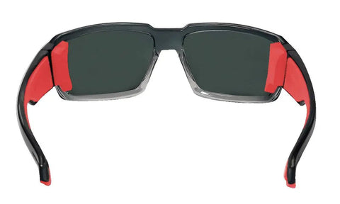 Back view of Floating Safety Glasses For Men 2 Tone Crystal Frame Red Mirror Lenses With Non Slip Foam Padding ANSI Z87 Plus Compliant