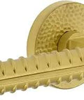 Circolo Hammered Rosette Passage Lever With Contempo Rebar In Satin Brass Right Handed Door Hardware Set Solid Forged Brass