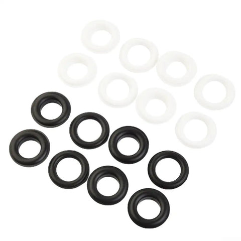 Top Notch Adjustable Plastic Eyelet Fasteners With 15 Millimeter Inner And 28 Millimeter Outer Fit Perfect For Canvas Repair And Fabric Patching In A Hella Strong 50 Piece Kit, black and white resin eyelets.