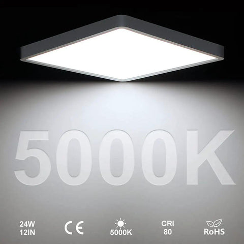 12 Inch LED Ceiling Light Flush Mount 24W 5000K Daylight White 3200LM Bright Square LED Ceiling Light sleek low profile view