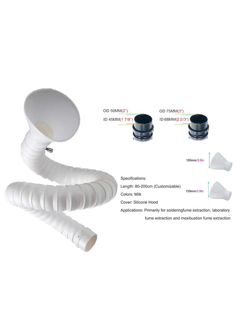 Kick Dust To The Curb Smoke Fume Extractor With Flexible Duct Arm And Adjustable Valve For Soldering Air Purification Heavy Duty Recycled Plastic Build Easy Setup Workhorse Tool flexible duct arm featuring silicone cover and adjustable dimensions.