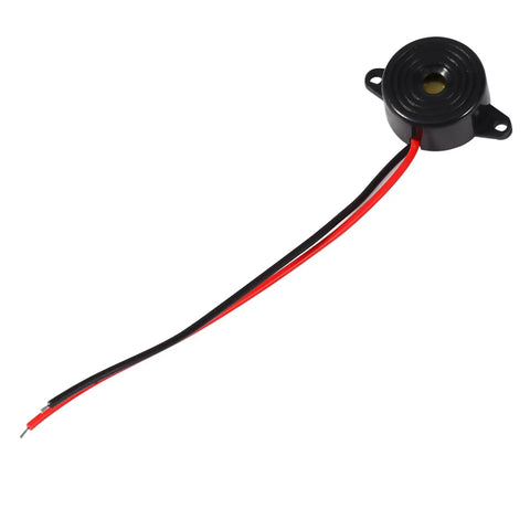 DC 3 To 24V Piezo Buzzer Alarm For Continuous Sound Active Piezo Transducer With 100mm Cable, front view with wires and housing visible