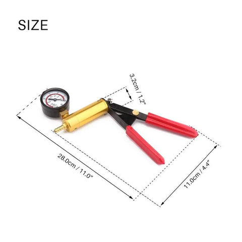 2 In 1 Brake Bleeder Kit With Handheld Vacuum Pump For Automotive Use, One Man Bleeding System With Vacuum Gauge And Adapters, Sponge Protected Case, Durable Red Case, DIY Friendly Car And Truck Brake And Clutch Bleeding. Size shown 28.0cm x 11.0cm