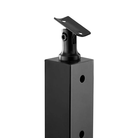 Built Solid Ready To Rock Pre Drilled Cable Railing Post Kit With 12 Holes For Level Decks And Balconies 42 Inch High Four Pack Black Stainless Steel No Sweat Setup For Your Backyard Hangout. Close-up of black stainless steel post top with holes.