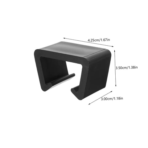 Single black clip from 12 Pack Garden Furniture Clips For Patio Sofas And Outdoor Sectionals Wicker Chair Fasteners Rustproof Lightweight And Easy To Install Durable Connectors For Secure No Fuss Assembly And Reconfiguration, with dimensions labeled.