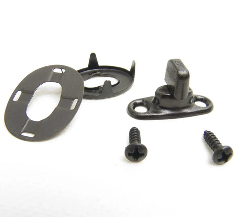 Turn Button Fastener Set With Eyelets And Clinch Plates In Military Black Oxide Finish Government Black 10 Piece Built To Last Marine Grade Brass Construction Rust Resistant showing fastener pieces.