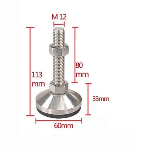 Heavy Duty Carbon Steel Adjustable Leveler Legs For Shop Furniture And Gear, M12 adjustable leveler leg with 60mm base.