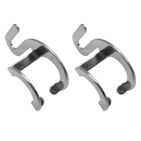 Two silver finger guards for industrial single needle sewing machines, compatible with Singer and Brother models, durable and high quality.
